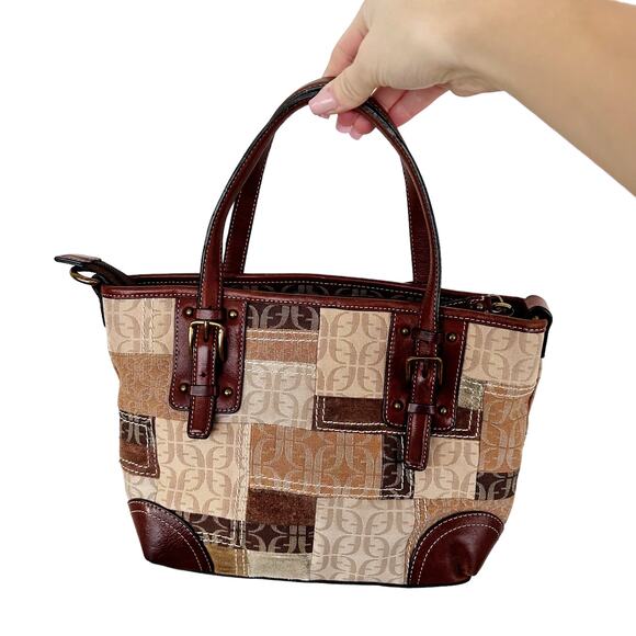 Fossil Brown Tan Patchwork Handbag - Picture 7 of 8